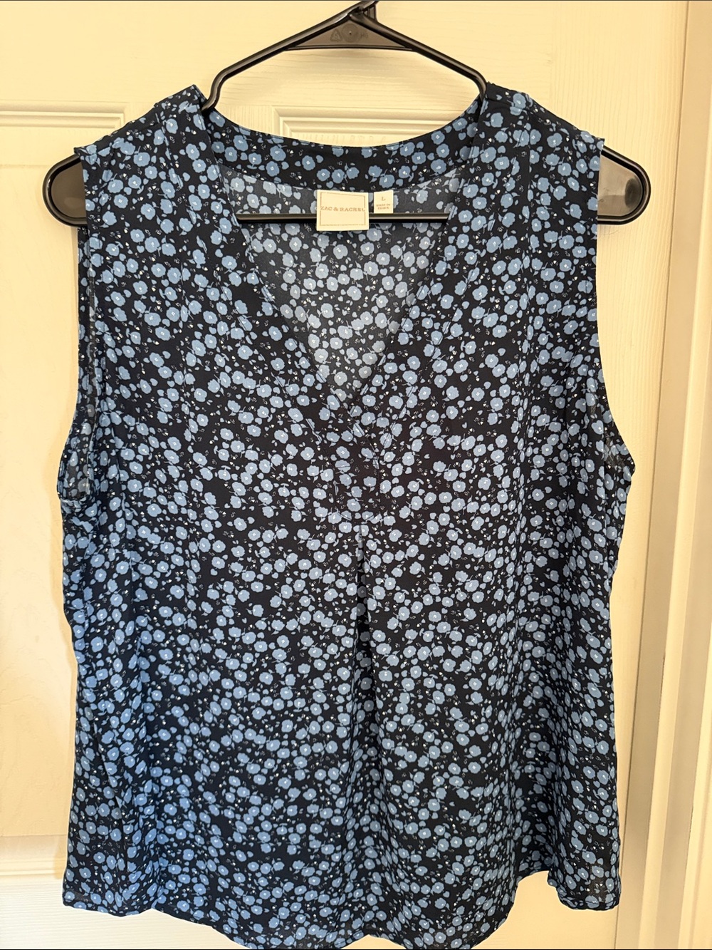 Zac & Rachel Navy Top with Light Blue Dot Floral Print
